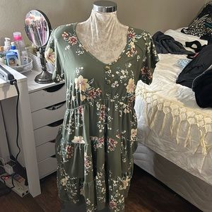 Olive green floral skater dress